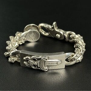 CHROME HEARTS 925 SILVER FANCY LINK ID LOBSTER CLASP BRACELET